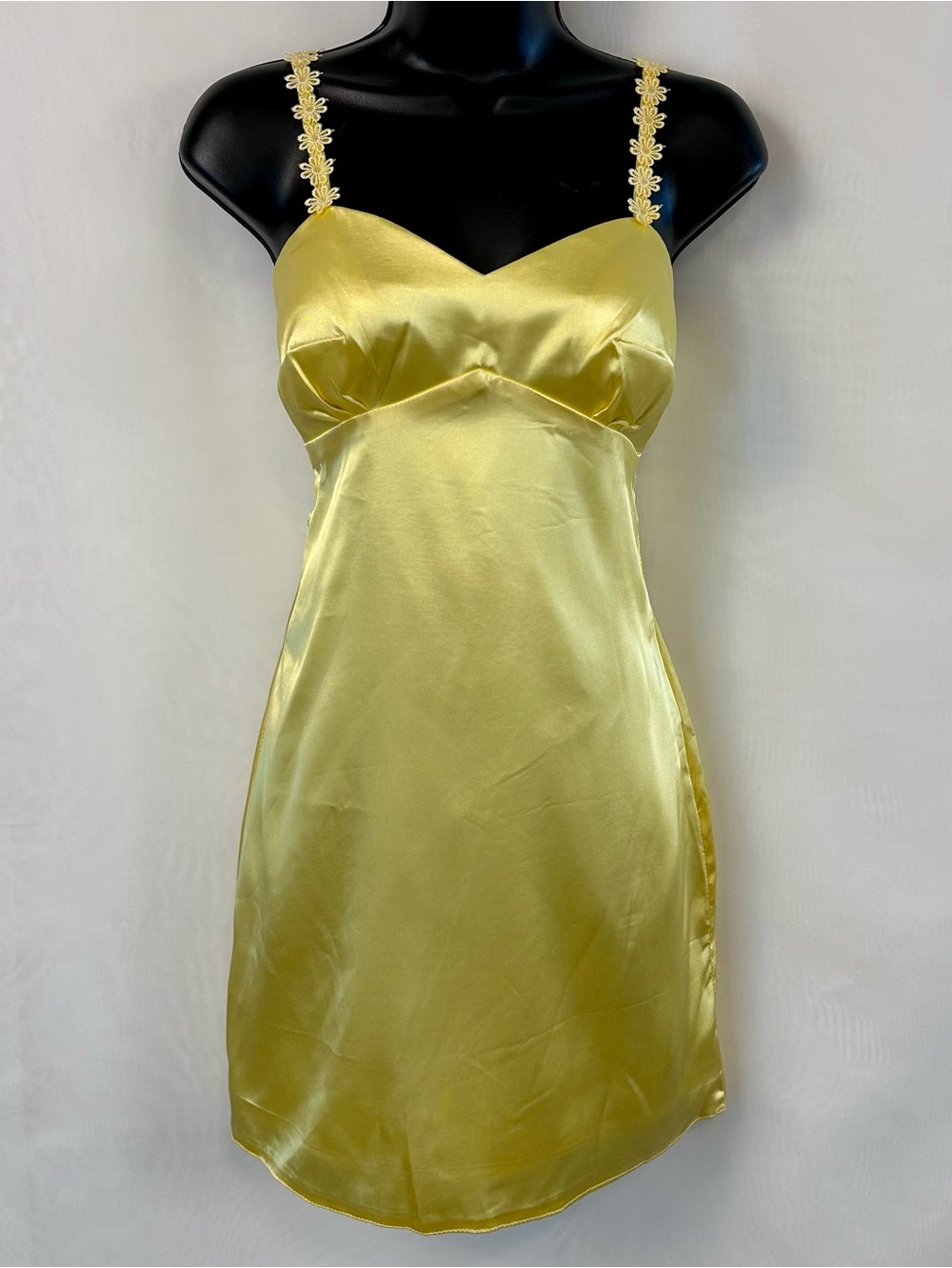 New Women's Yellow Satin Slip Mini dress / Size 0
